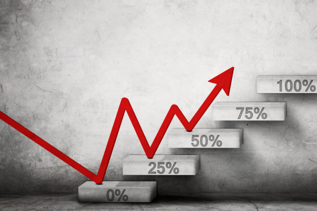 Red upward arrow with percentage increase graph
By Creativa Images